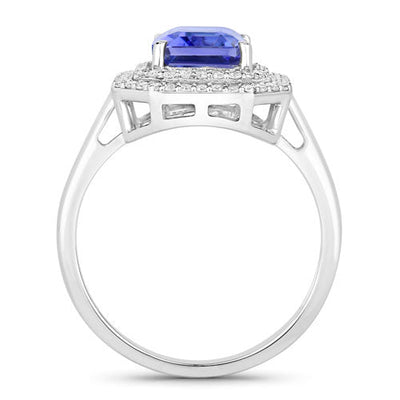 Bague en Or Blanc 14K avec Tanzanite et Diamants Blancs de 3,32 Carats