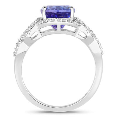 4.08 Carat Genuine Tanzanite and Diamond 14K White Gold Ring