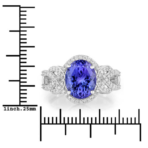 Bague en Or Blanc 14K avec Tanzanite et Diamants de 4,08 Carats