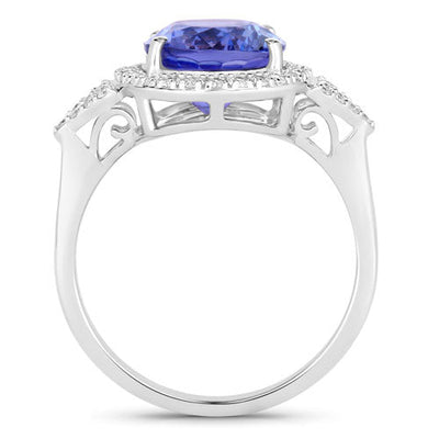 Bague en Or Blanc 14K avec Tanzanite et Diamants Blancs de 3,97 Carats