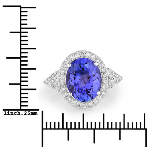 Bague en Or Blanc 14K avec Tanzanite et Diamants Blancs de 3,97 Carats