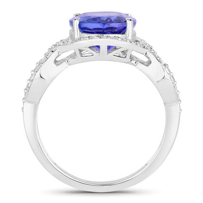 4.54 Carat Genuine Tanzanite and White Diamond Ring in 14K White Gold