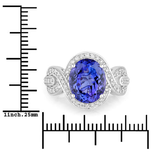 Bague en Tanzanite et Diamants Blancs de 4,54 Carats en Or Blanc 14K