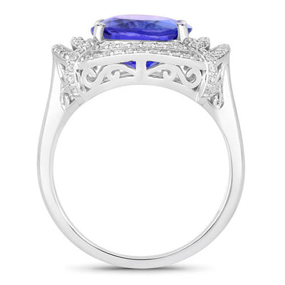 Anillo de 5.17 quilates de tanzanita genuina y diamantes blancos en oro blanco de 14 quilates