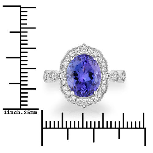 Anillo de 3.85 quilates de tanzanita genuina y diamante en oro blanco de 14 quilates