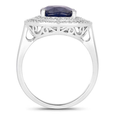 4.82 Carat Blue Sapphire and Diamond 14K White Gold Engagement Ring