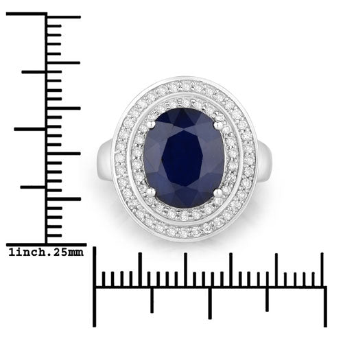 4.82 Carat Blue Sapphire and Diamond 14K White Gold Engagement Ring