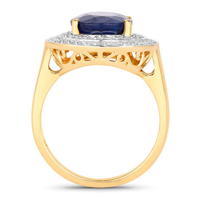 4.82 Carat Blue Sapphire and Diamond 14K Yellow Gold Engagement Ring