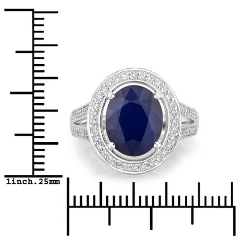Anillo de Compromiso de Zafiro Azul y Diamante de 4.74 Quilates en Oro Blanco de 14K