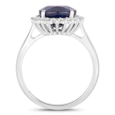 4.63 Carat Blue Sapphire and Diamond 14K White Gold Engagement Ring
