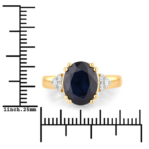 Bague en or jaune 14K avec saphir bleu de 4,50 carats et diamants