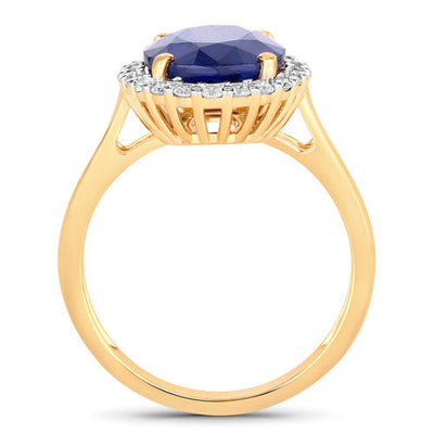 Bague de fiançailles en saphir bleu et diamant de 4,63 carats en or jaune 14K