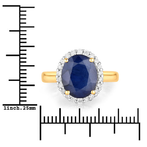 Bague de fiançailles en saphir bleu et diamant de 4,63 carats en or jaune 14K