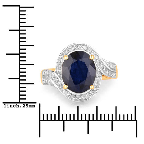 Anillo de Zafiro Azul y Diamante de 4.69 Quilates en Oro Amarillo de 14K