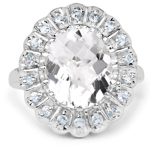 5.90 Carat Crystal Quartz & Swiss Blue Topaz Sterling Silver Ring