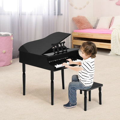 30-Key Wood Toy Kids Grand Piano with Bench & Music Rack - Black