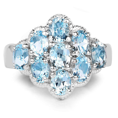 Anillo de Compromiso de Plata Esterlina con Topacio Azul Genuino de 3.24 Quilates