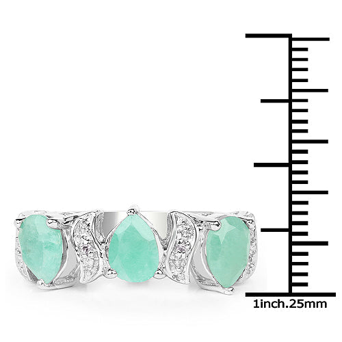 1.87 Carat Genuine Emerald and White Topaz Sterling Silver Ring