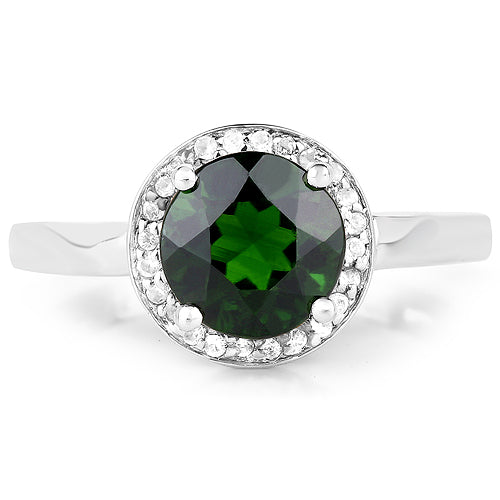 1.92 Carat Genuine Chrome Diopside & White Topaz Sterling Silver Ring