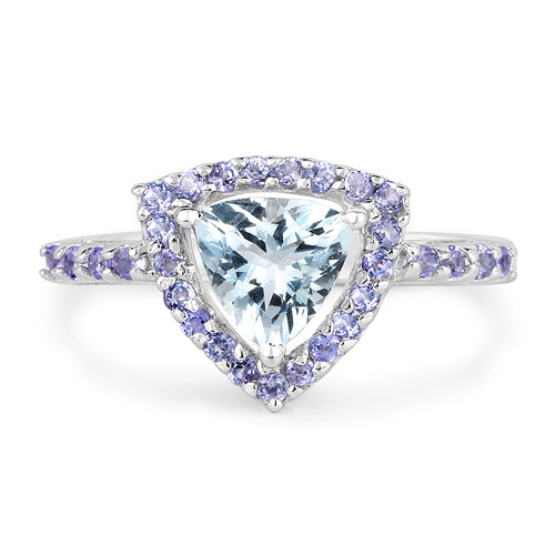 1.41 Carat Genuine Aquamarine & Tanzanite Sterling Silver Ring
