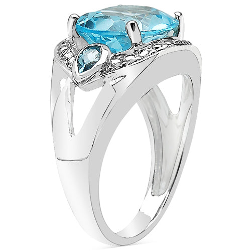 Bague en argent sterling avec topaze bleue véritable de 5,51 carats