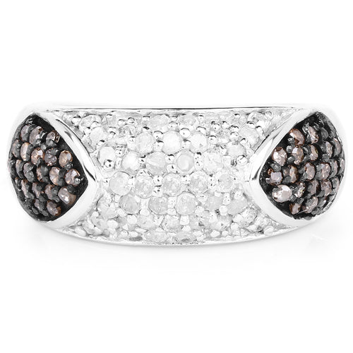 Bague en argent sterling avec diamants champagne et blancs de 0,94 carat