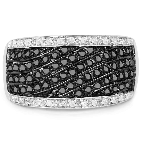 Anillo de Compromiso de Diamante Negro Genuino de 0.79 Quilates en Plata de Ley