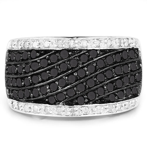 Bague de fiançailles en argent sterling avec diamants noirs et blancs de 0,79 carat
