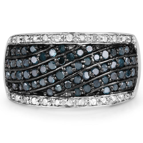 Anillo de Compromiso de Diamante Azul y Blanco de 0.80 Quilates en Plata de Ley