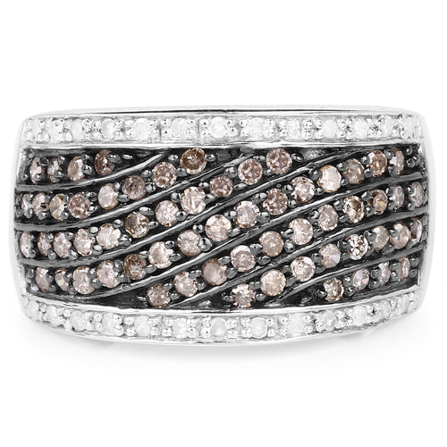 Bague en diamant champagne et blanc de 0,87 carat en argent sterling