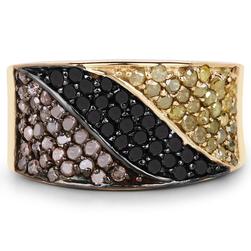 Anillo de Clúster de Diamantes Genuinos con Baño de Oro Amarillo de 14K y 1.25 Quilates