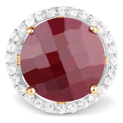 13.10 Carat Dyed Ruby & White Topaz Sterling Silver Ring