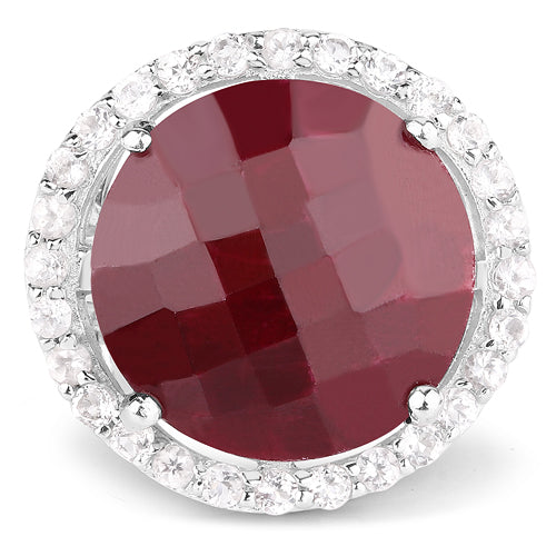 13.10 Carat Dyed Ruby and White Topaz Sterling Silver Ring