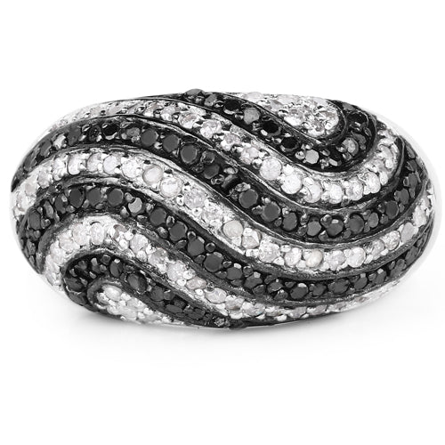 Bague de fiançailles en argent sterling avec diamants noirs et blancs de 1,26 carat