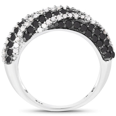 1.25 Carat Genuine Black Diamond & White Diamond Ring in Sterling Silver