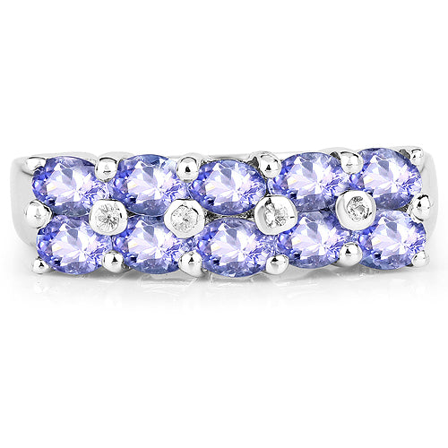 1.76 Carat Genuine Tanzanite and White Sapphire Ring in Sterling Silver