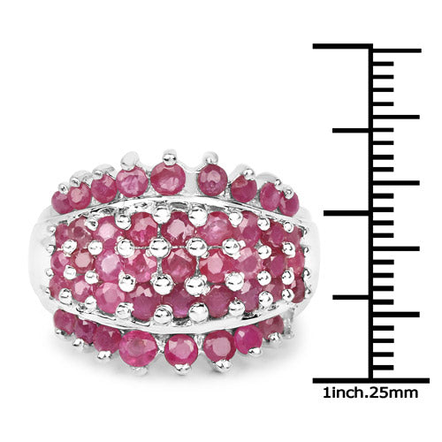 2.70 Carat Genuine Ruby Cluster Ring in Sterling Silver