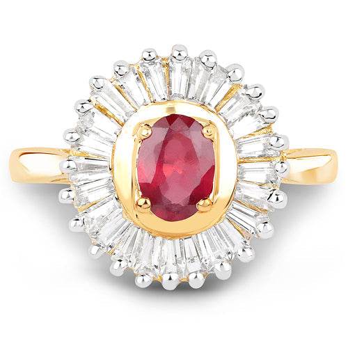 Bague cocktail en or jaune 14 carats plaqué rubis et topaze blanche