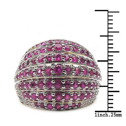 14K Yellow Gold Plated Ruby & White Topaz Cluster Ring