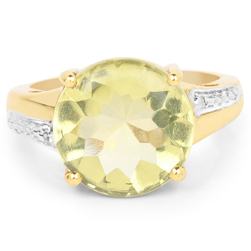 Bague en Topaze Citron et Diamant Plaquée Or Jaune 14K