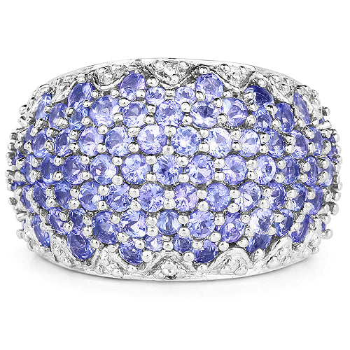 Anillo de Plata Esterlina con Tanzanita y Diamantes Blancos de 3.01 Quilates