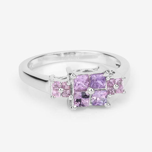 Anillo de Compromiso de Zafiro Rosa Genuino de 0.96 Quilates en Plata Esterlina .925