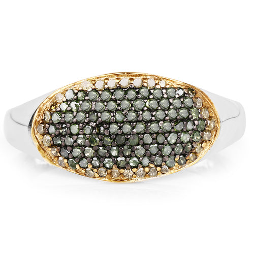 0.45 Carat Genuine Green and Yellow Diamond Sterling Silver Ring