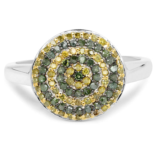 Anillo de Plata Esterlina con Diamantes Verdes y Amarillos de 0.39 Quilates