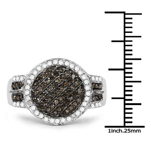 0.44 Carat Genuine Champagne and White Diamond Sterling Silver Ring