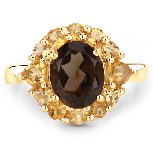Bague en argent sterling de 4,00 carats en quartz fumé et citrine