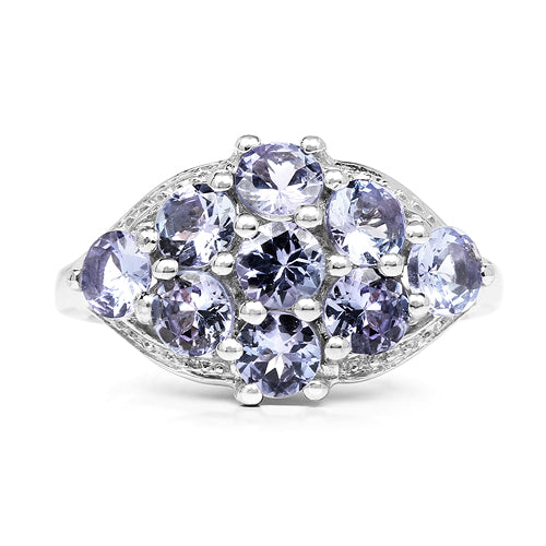 Bague de fiançailles en argent sterling avec tanzanite véritable de 2,07 carats