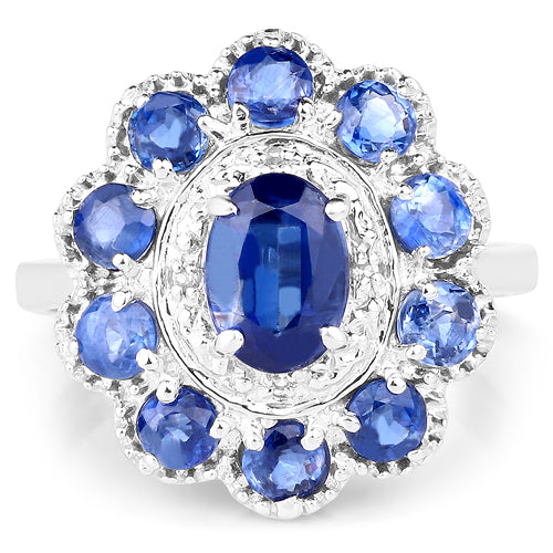 Bague de fiançailles en argent sterling avec Kyanite de 2,47 carats et Topaze blanche