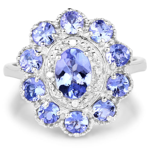 1.77 Carat Genuine Tanzanite and White Topaz Sterling Silver Ring