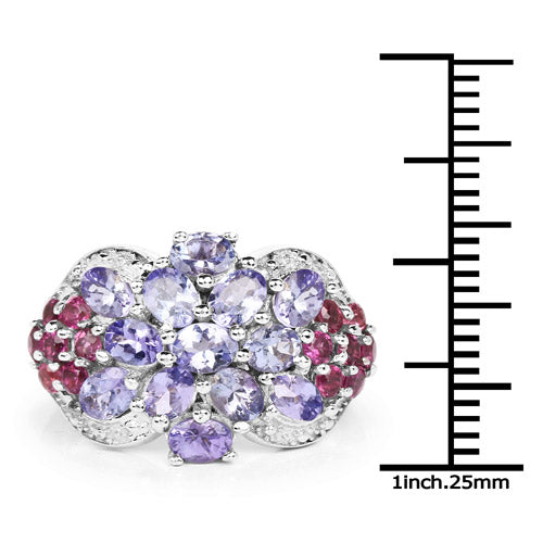 Bague en argent sterling avec tanzanite et rhodolite de 2,91 carats